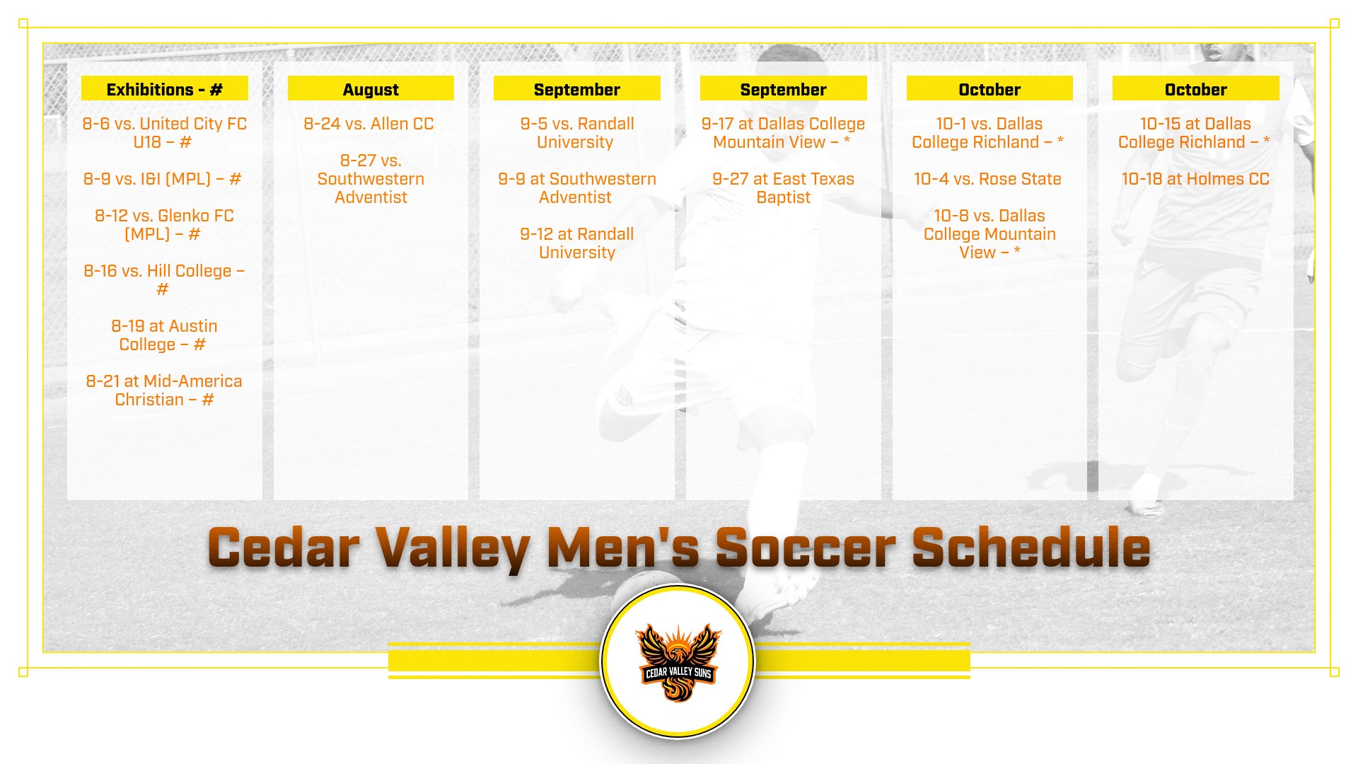 Cedar Valley Men's Soccer Reveals 2025 Schedule