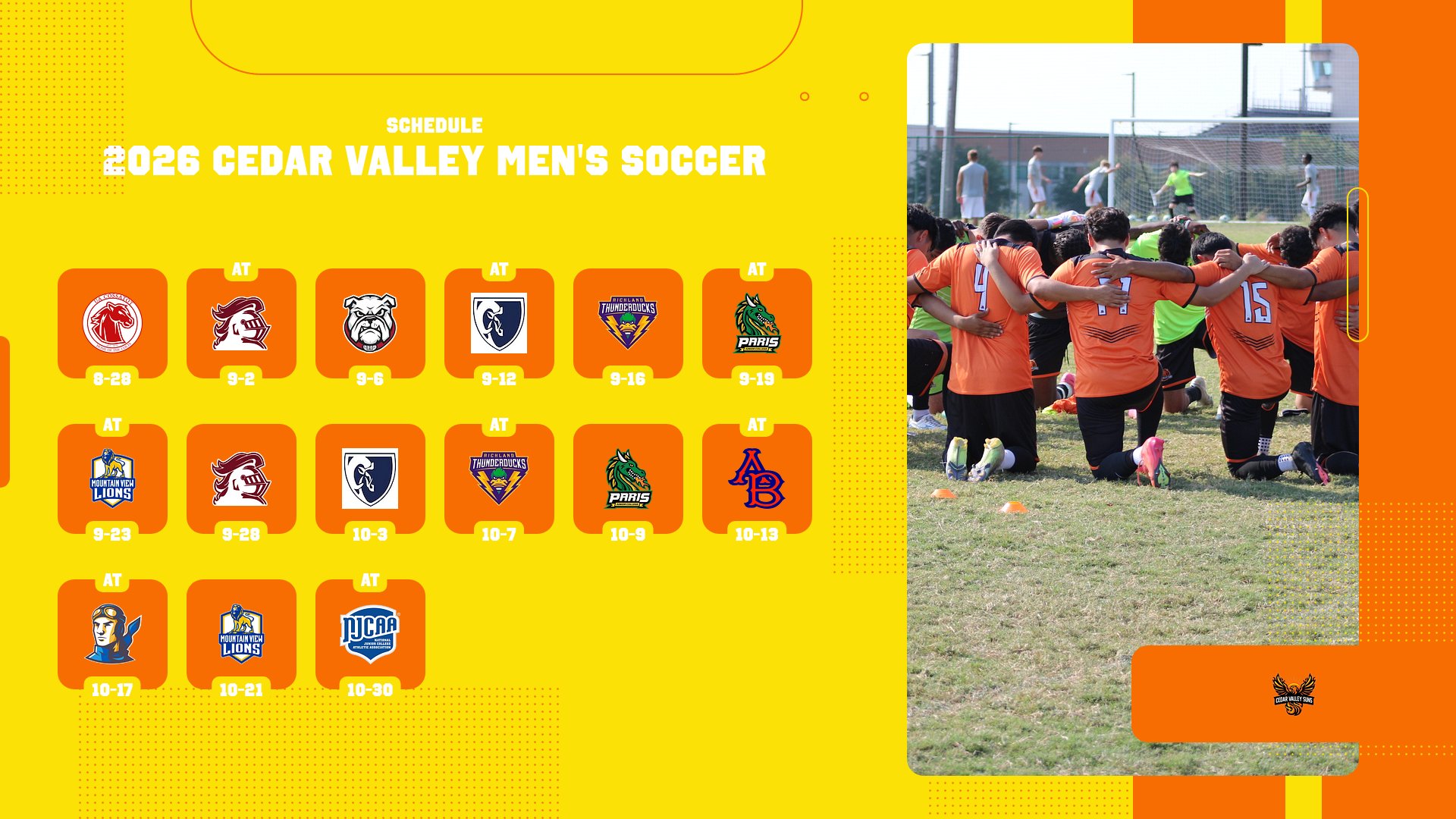 Cedar Valley Men's Soccer Unveils 2026 Schedule